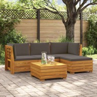 Set vanjskih sofa s jastucima, 5 kom, čvrsto drvo akacije, smeđa