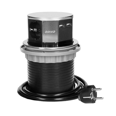 ORNO Ugradbena utičnica, izvlačna, 3x2P+Z Schuko, 2x USB, 10 cm, INOX