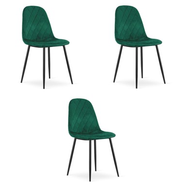 Set od 3 stolca Asti, baršunasti, tamnozeleni