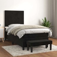 Box Spring krevet s madracem, crni, 100x200 cm, baršun