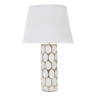 MAURO FERRETTI Stolna lampa Glam Carv keramička s tekstilnim sjenilom, visina 56 cm, bijela/zlatna