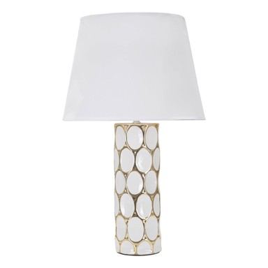 MAURO FERRETTI Stolna lampa Glam Carv keramička s tekstilnim sjenilom, visina 56 cm, bijela/zlatna