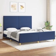 Okvir za krevet s uzglavljem plavi 180 x 200 cm od tkanine