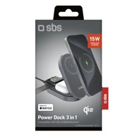 SBS Bežična stanica za punjenje 3-u-1 Power Dock, sklopiva, QI2, MFI, crna