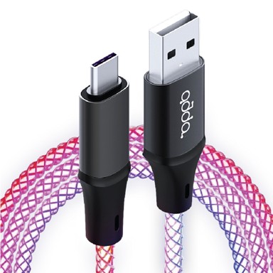 ADDA Kabel USB-204-RGB USB-A na Type-C 18W, crni, 1M, RGB, Charge+Data